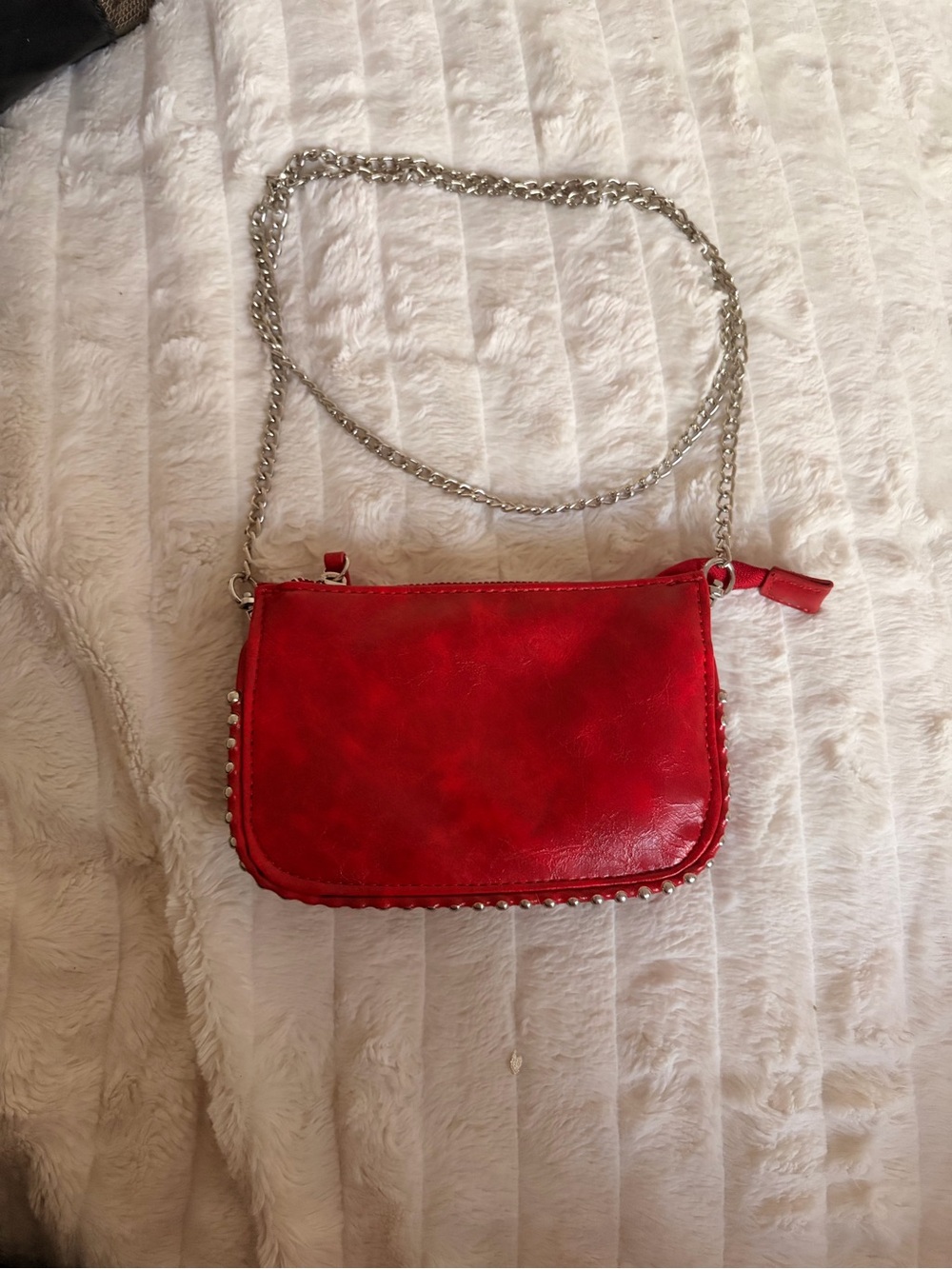 Windsor Red Leather Crossbody with Silver Chain